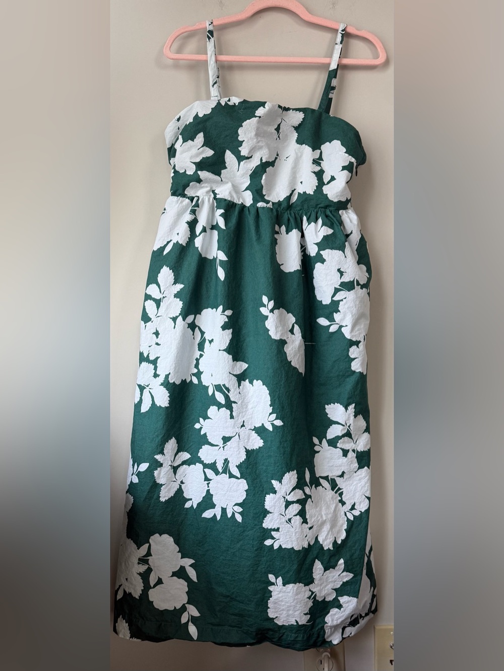 Cynthia Rowley Cotton Dress Sz 12 Green and White Floral - Picture 1 of 5